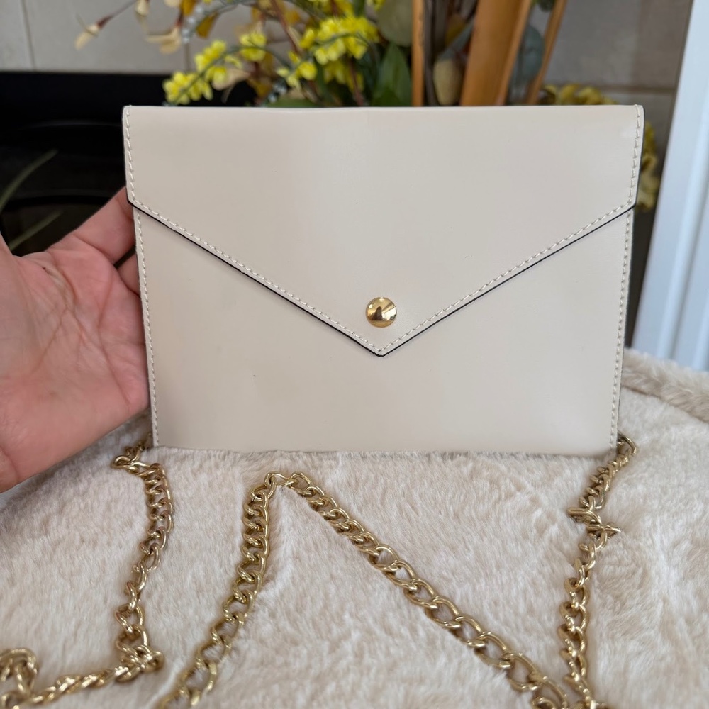 Alberta Di Canio Cream Leather Small Flap Pocket Envelope Crossbody Bag